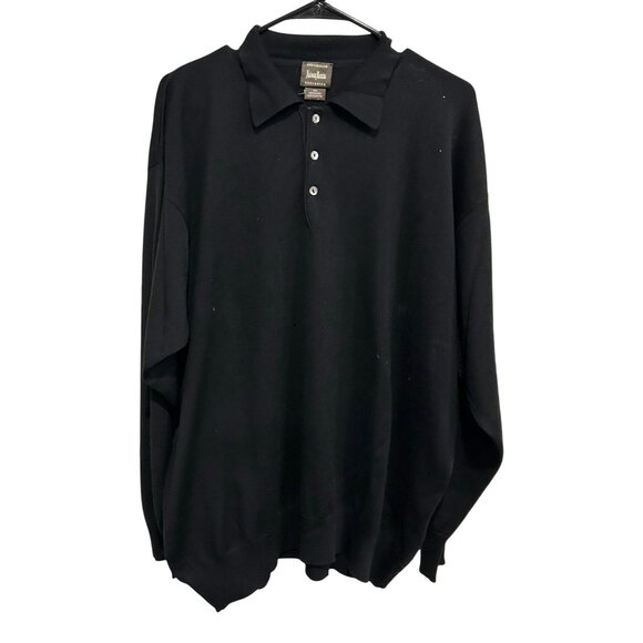 Neiman Marcus Mens Black Merino Wool Polo Sweater L Made In Scotland - Picture 1 of 9